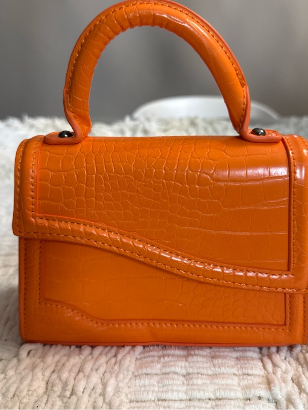 Zara Orange Croc-Embossed Mini Top-Handle Crossbody